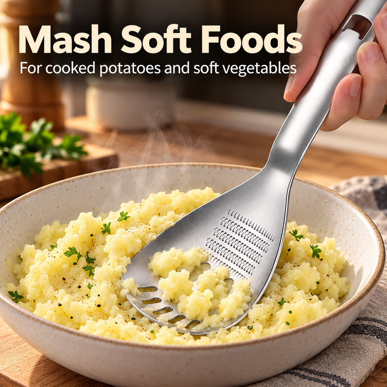 Stainless steel multifunction kitchen spoon mashing soft foods